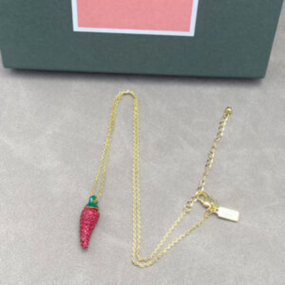 kate spade Red Enamel Rhinestone Chili Pepper Pendant Necklace